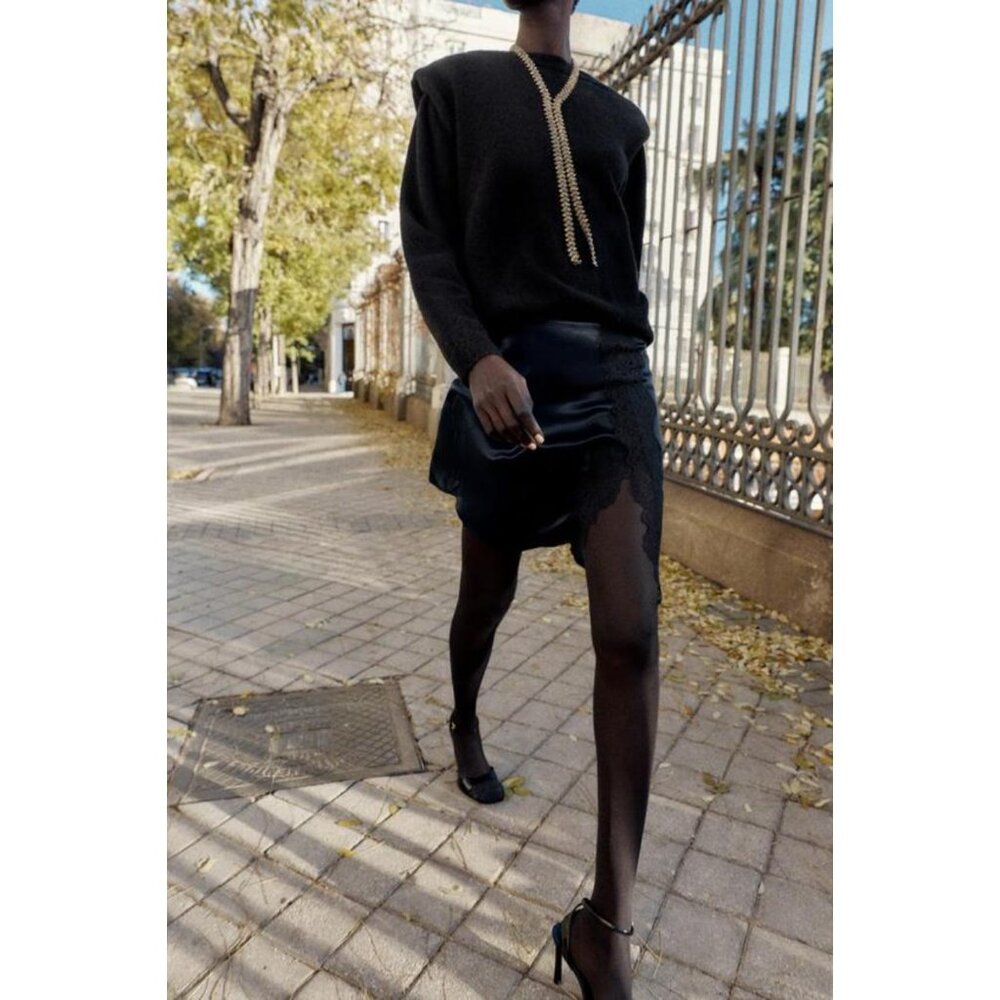 ZARA SATIN MINI SKIRT WITH LACE